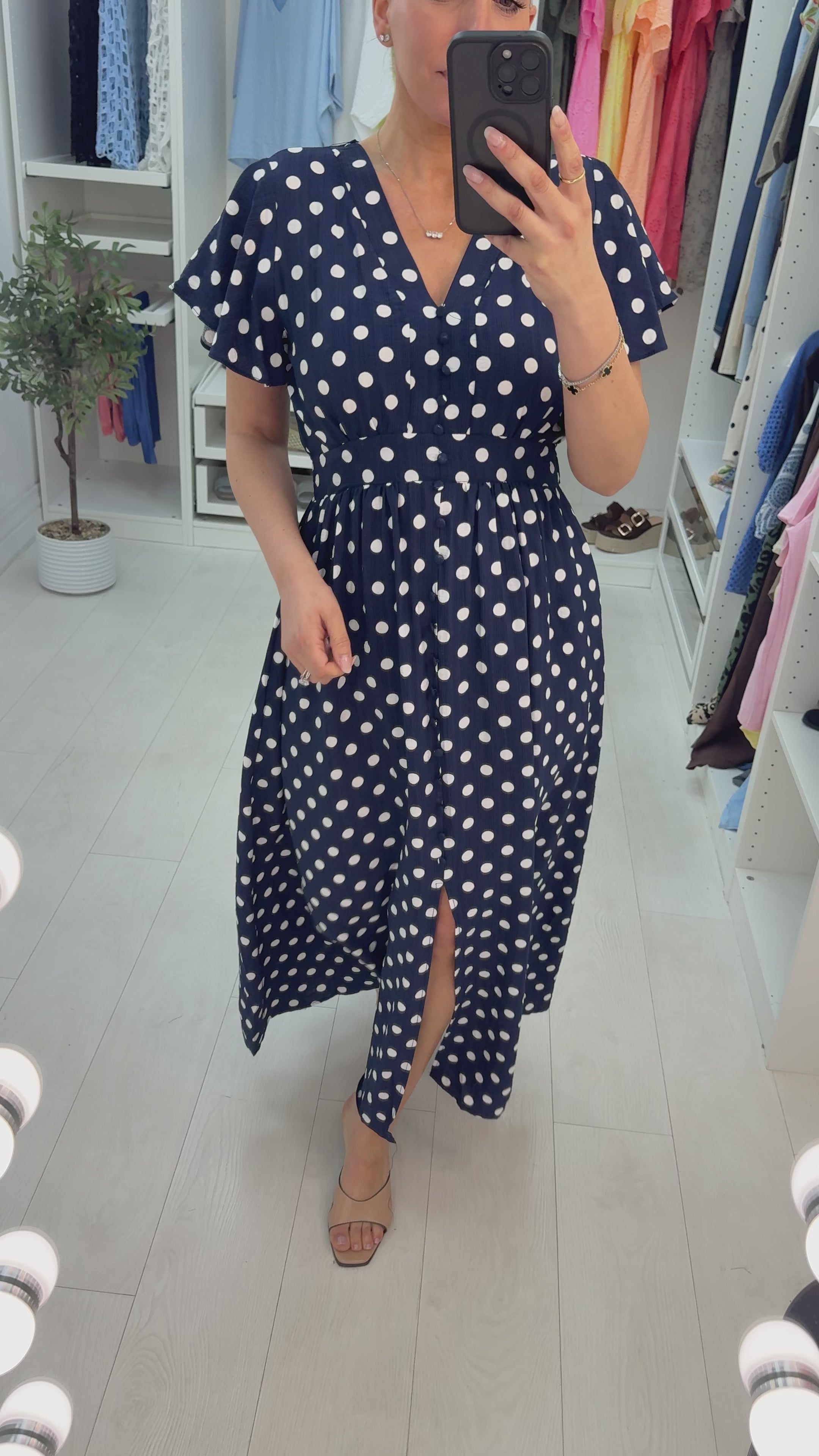 Load video: Clarissa Polka Dot V Neck Maxi Dress