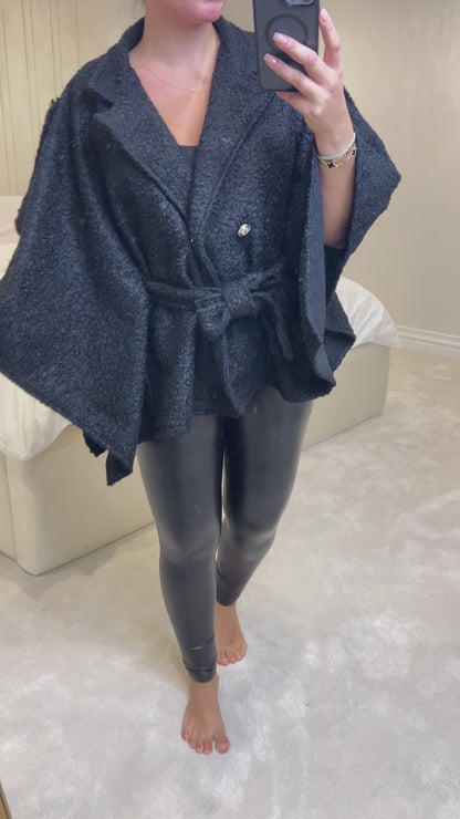 Jaime Teddy Gold Detail Poncho Jacket