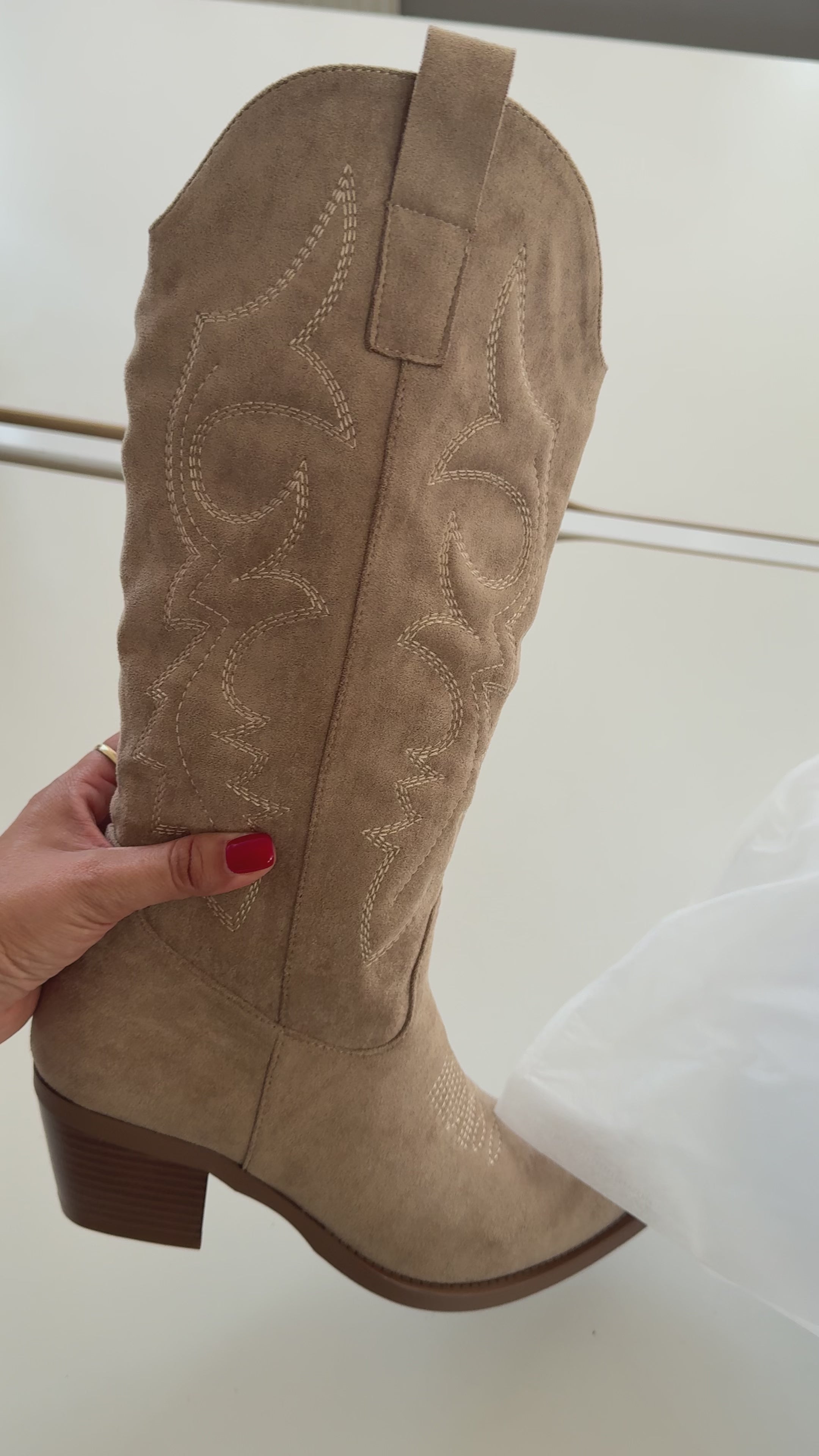 Load video: Penelope Faux Suede Western Boots