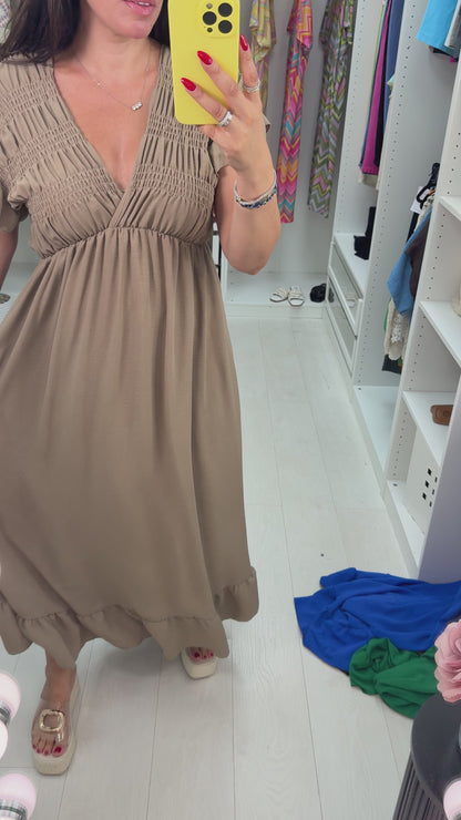 Isabeau Plain Deep V Neck Maxi Dress