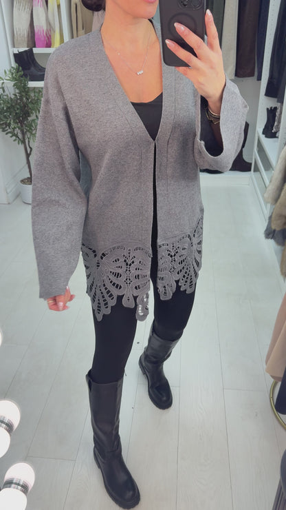 Baylie Plain Crochet Detail Cardigan