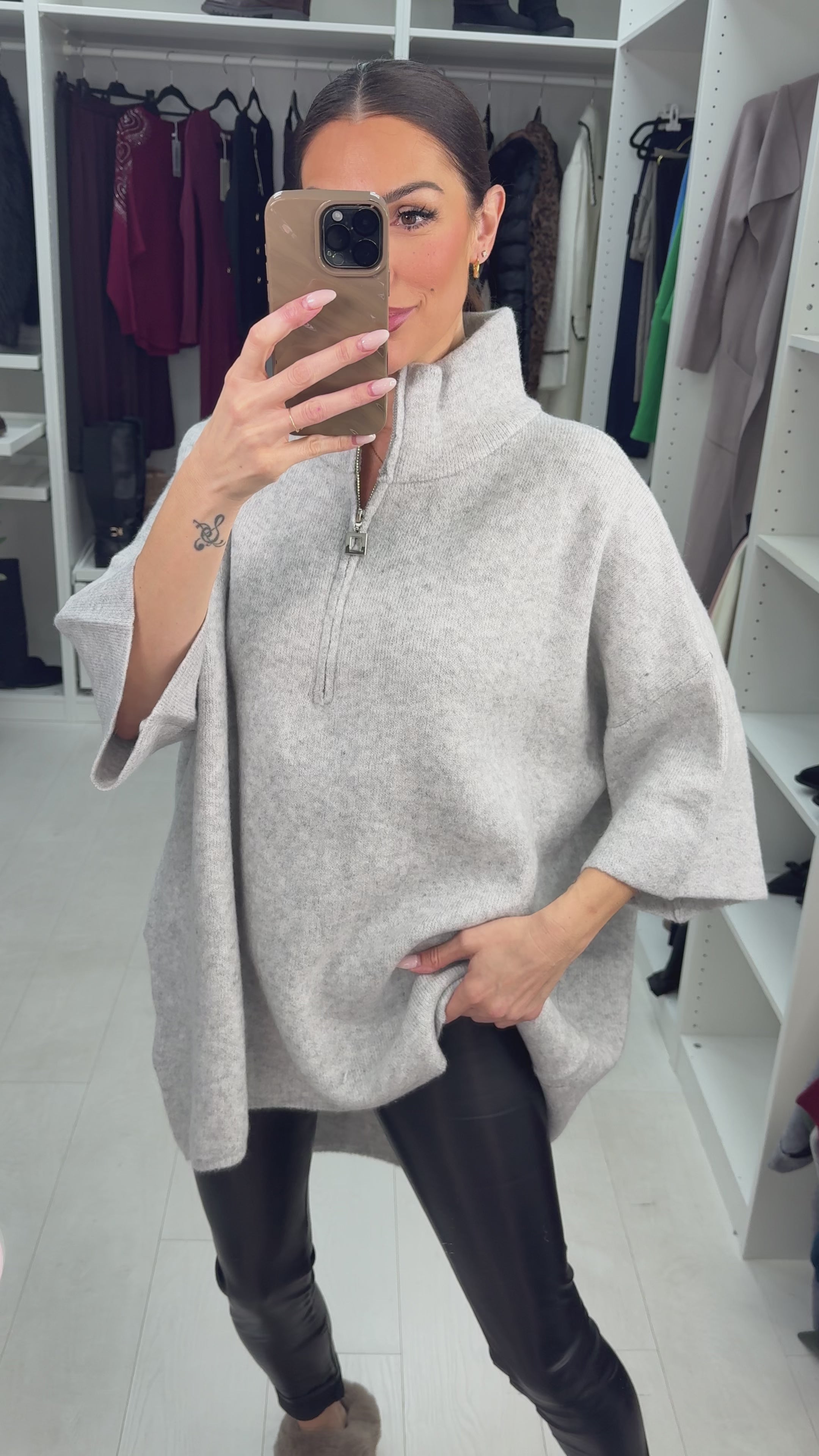 Pria Plain Loose Fit Longline Zip Front Jumper