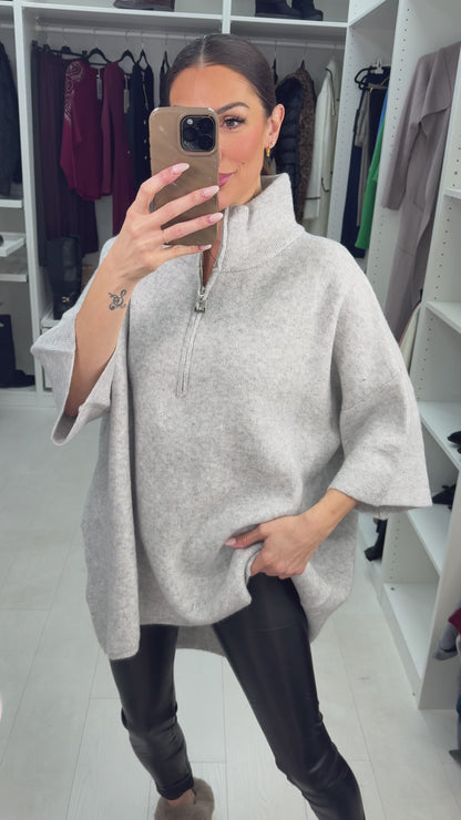 Pria Plain Loose Fit Longline Zip Front Jumper