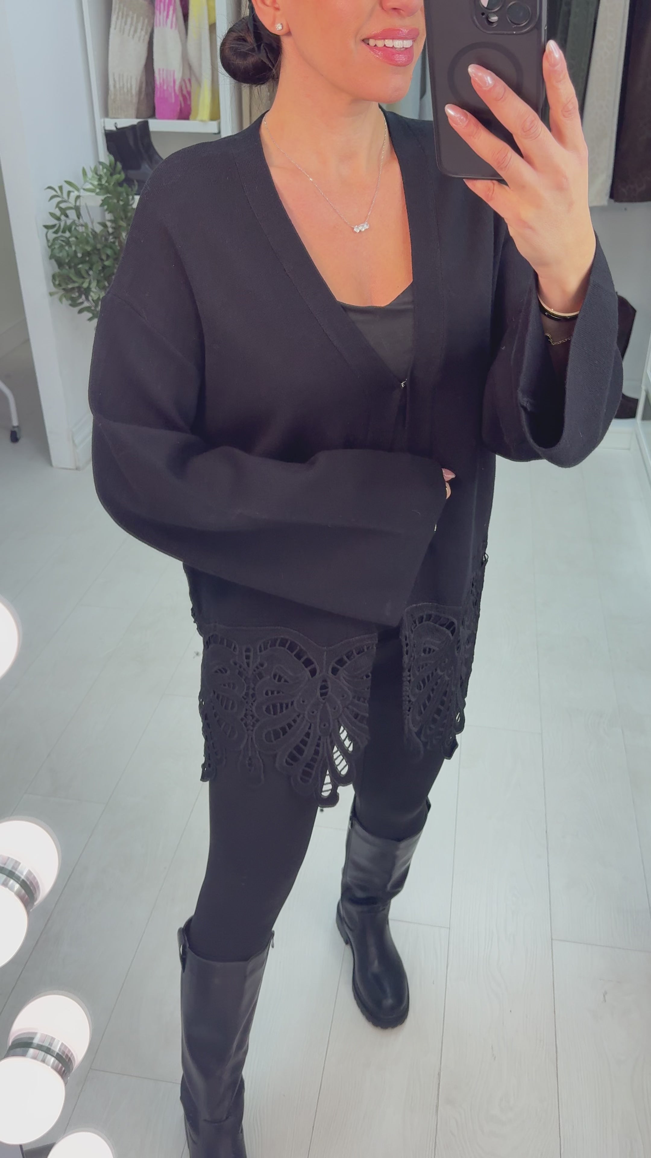 Baylie Plain Crochet Detail Cardigan