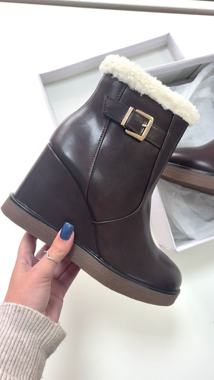 Natalia Faux Leather Buckle Wedge Boot