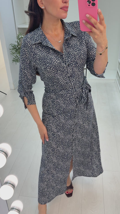 Izara Abstract Print Maxi Shirt Dress