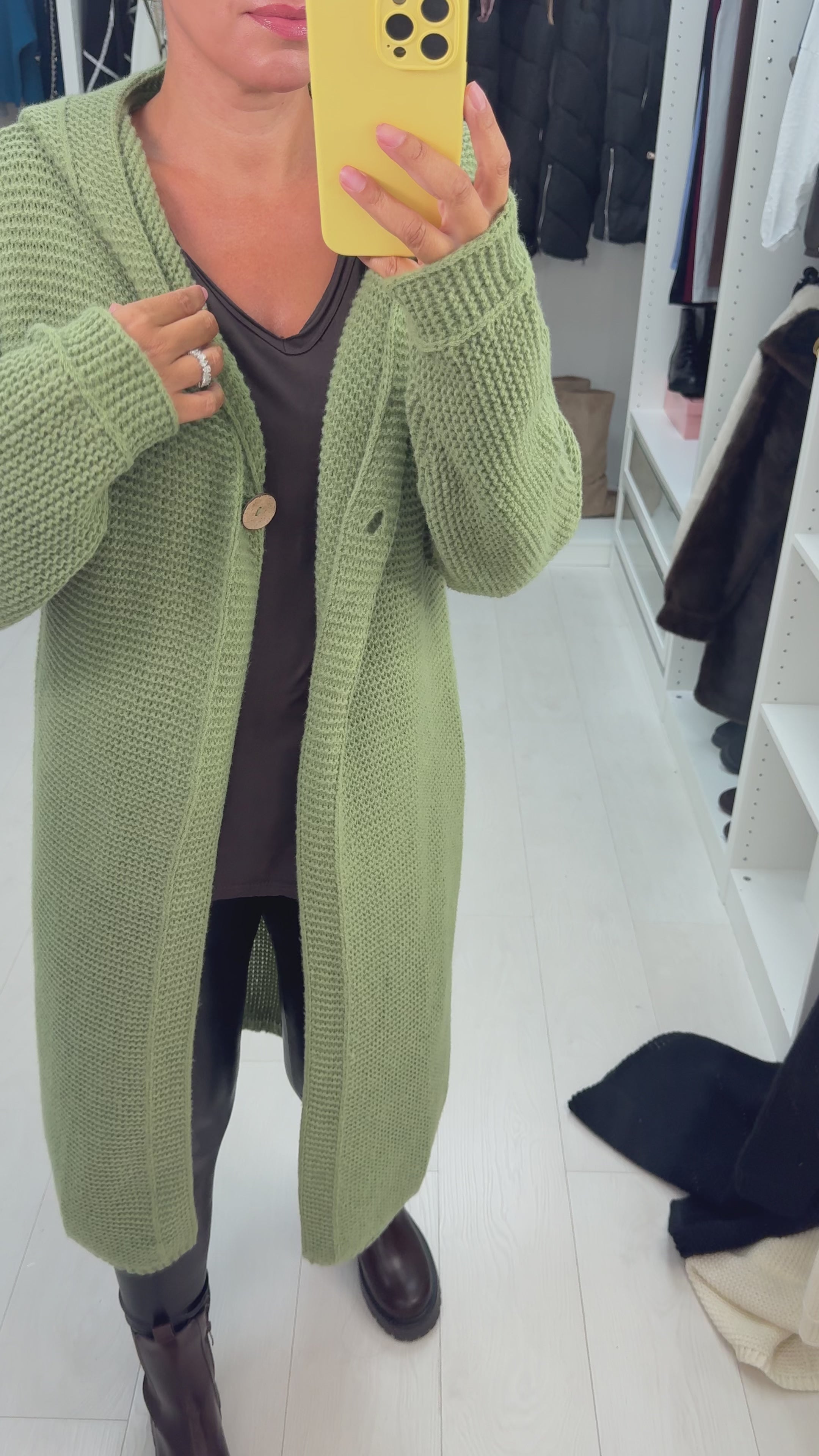 Load video: Debby Plain Hooded Chunky Knit Longline Cardigan