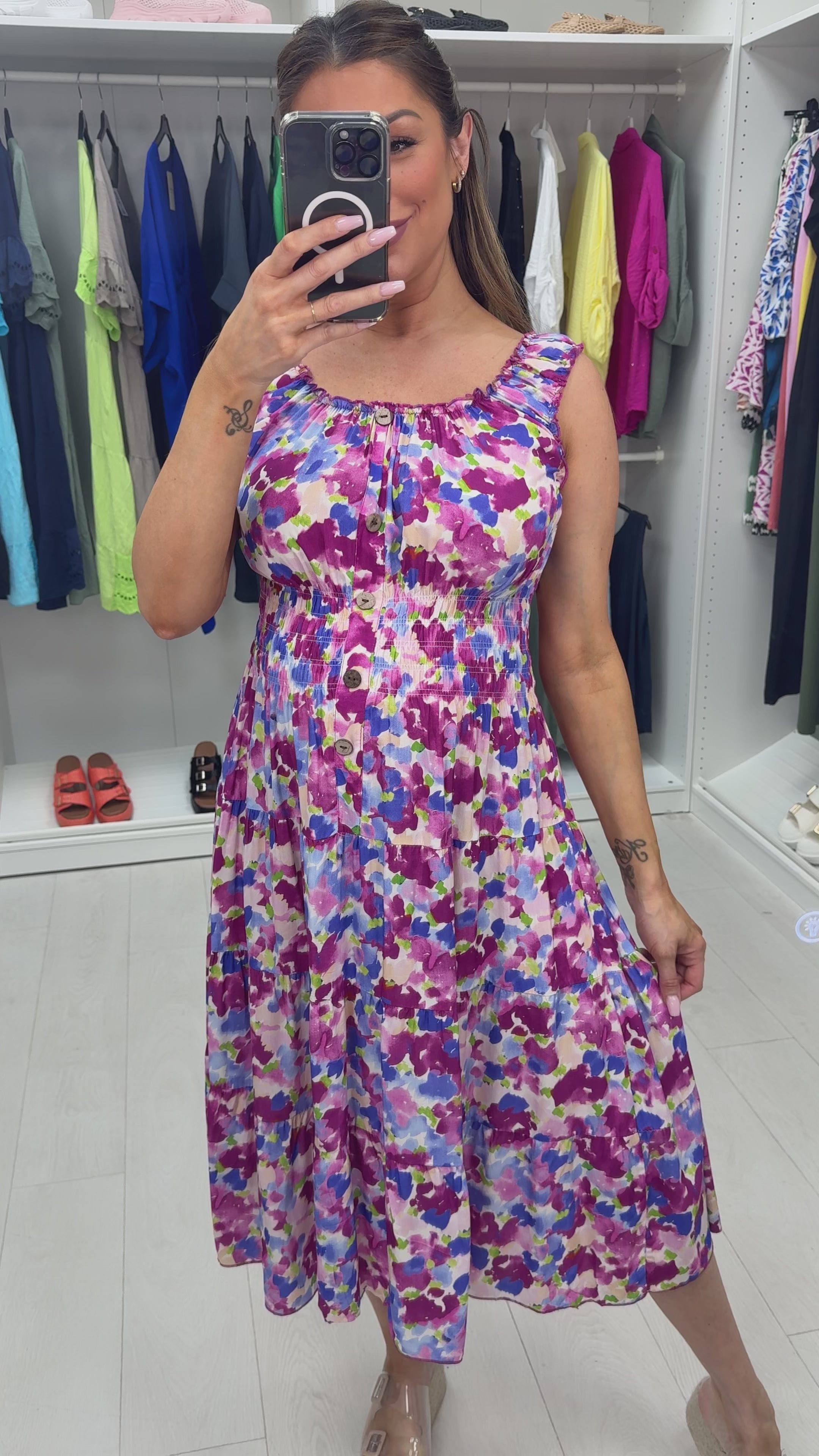 Lizzy Watercolour Floral Print Midi Dress
