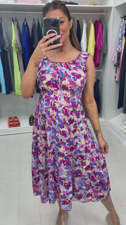 Lizzy Watercolour Floral Print Midi Dress