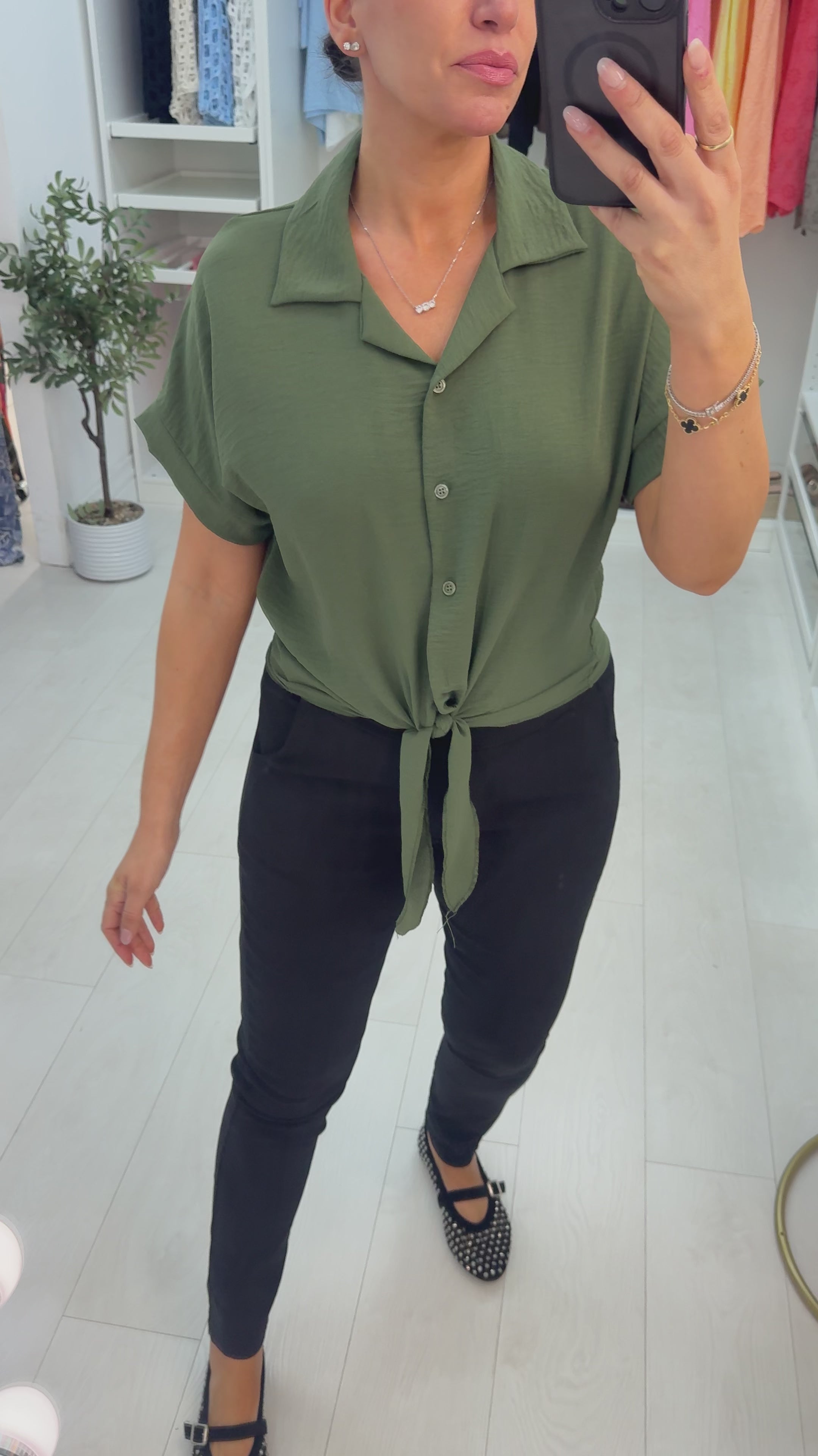 Load video: Giovana Plain Tie Front Shirt