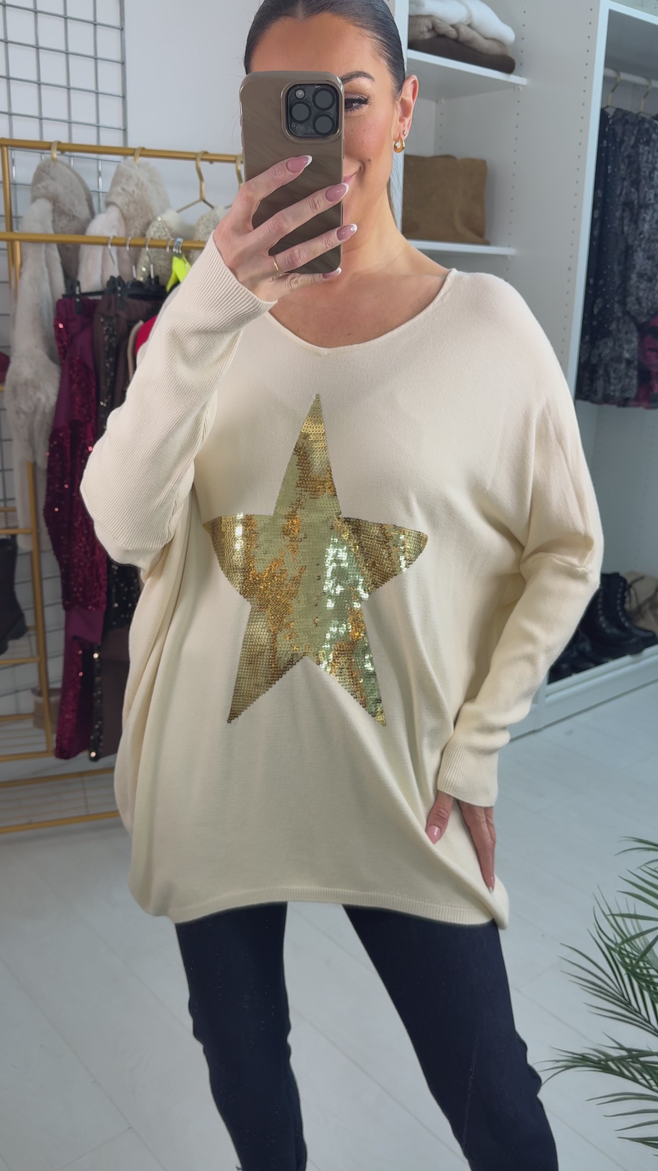 Load video: Captain Gold Sequin Star Jumper