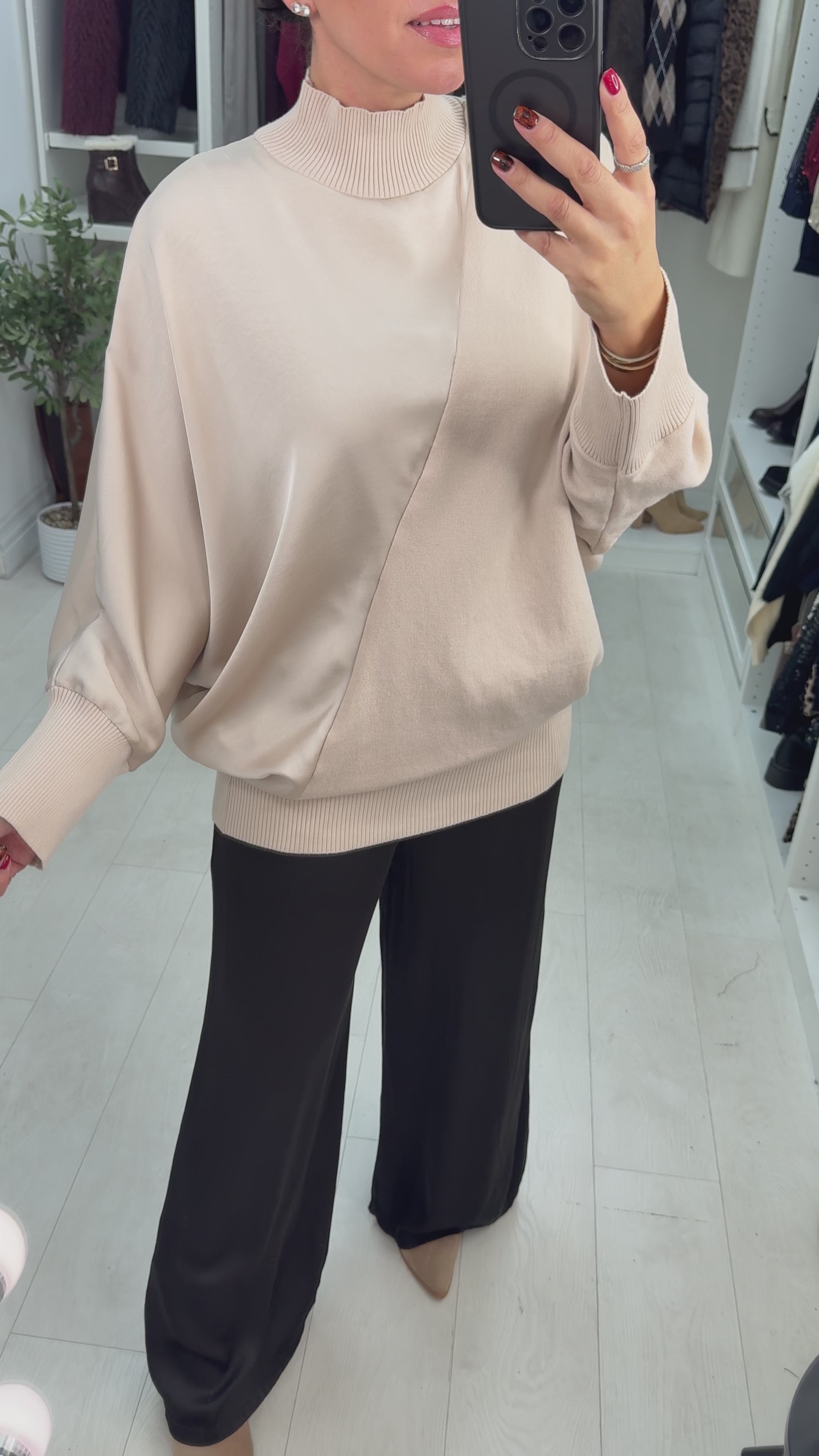 Load video: Noelle Plain Satin Panel Longline Jumper
