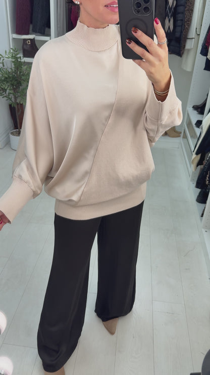 Noelle Plain Satin Panel Longline Jumper