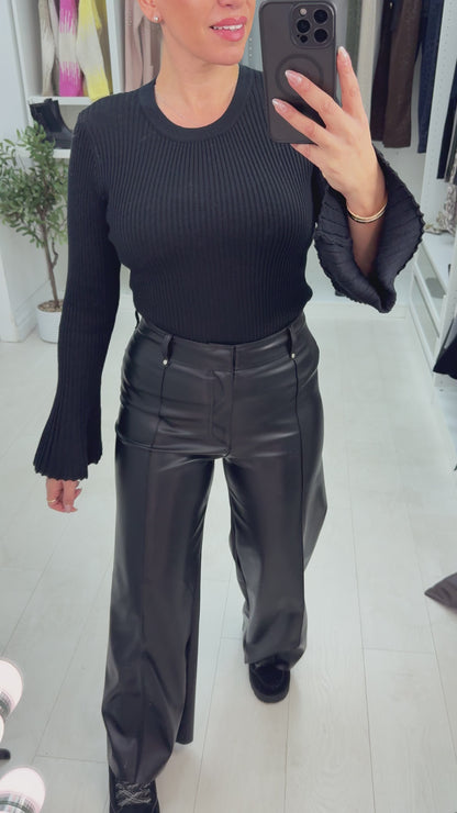 Felis Leather Look Wide Leg Trousers
