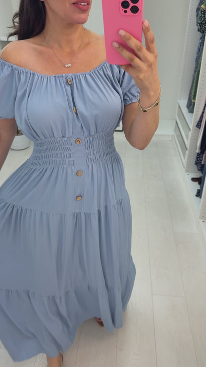 Iliana Plain Button Detail Maxi Dress
