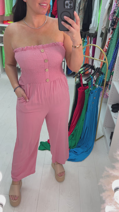 Rodi Elasticated Bust Button Detail Plain Jumpsuit