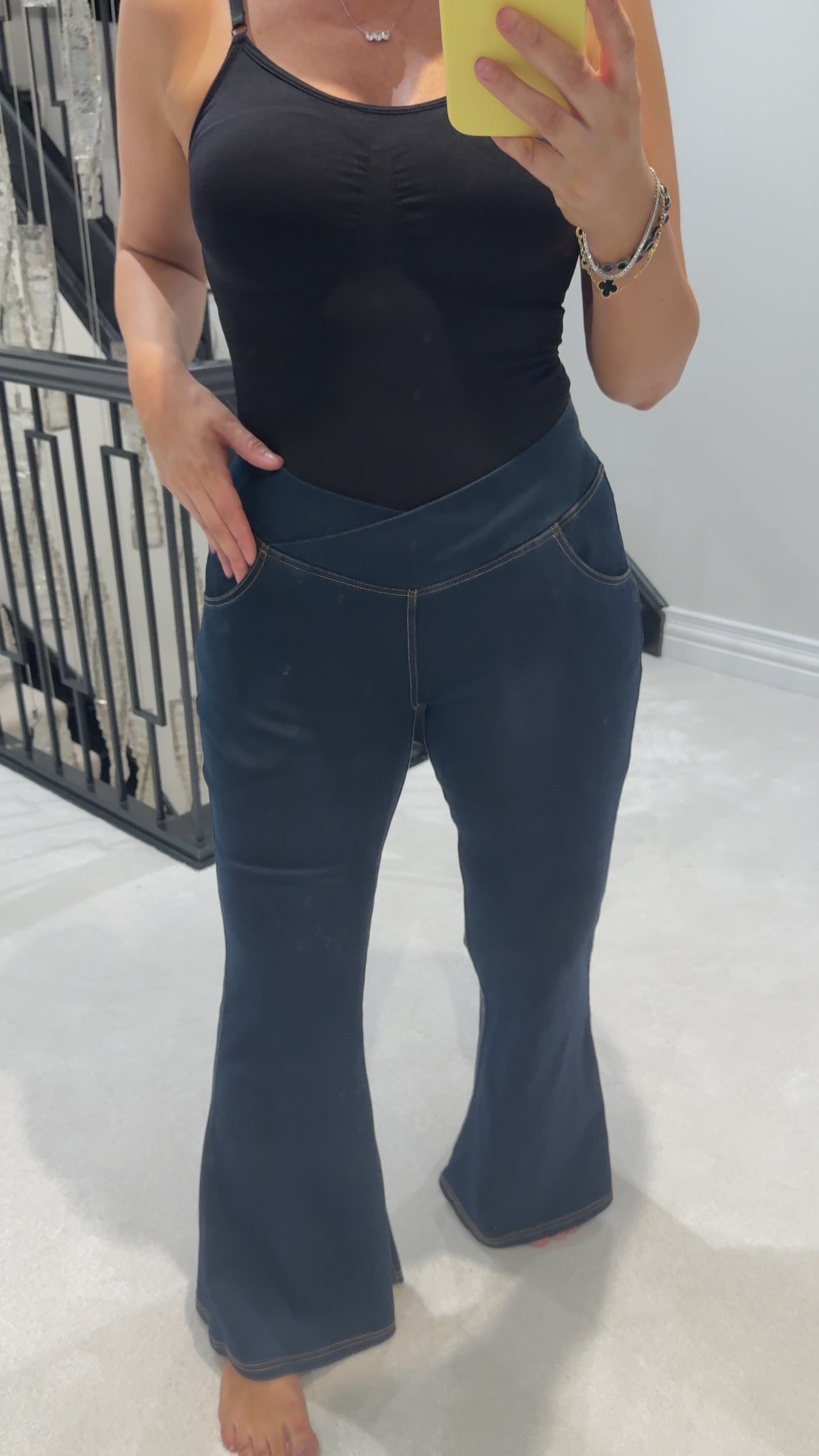 Load video: Lavinne Cross Front Flare Trousers