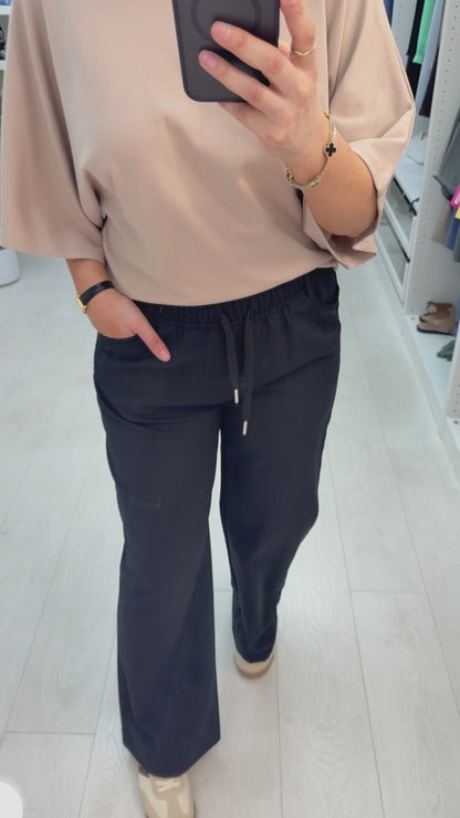 June Plain Elasticated Waist Straight Leg Trousers