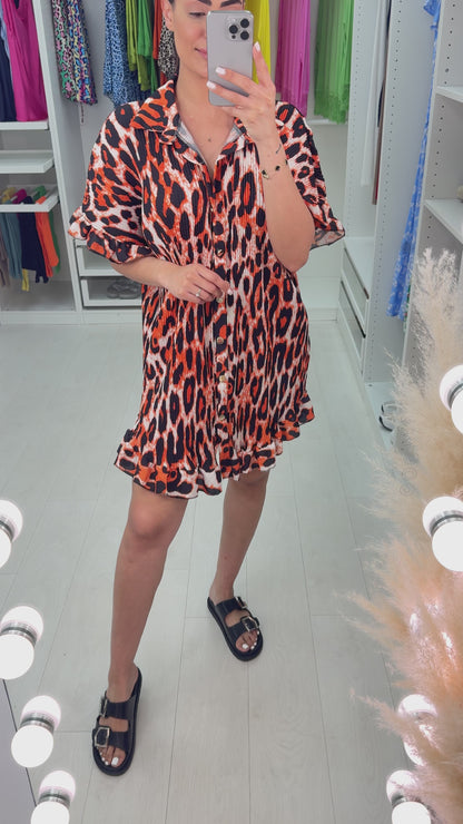 Esmera Animal Print Pleated Dress