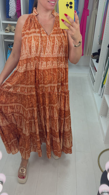 Genova Abstract Print V-Neck Maxi Dress