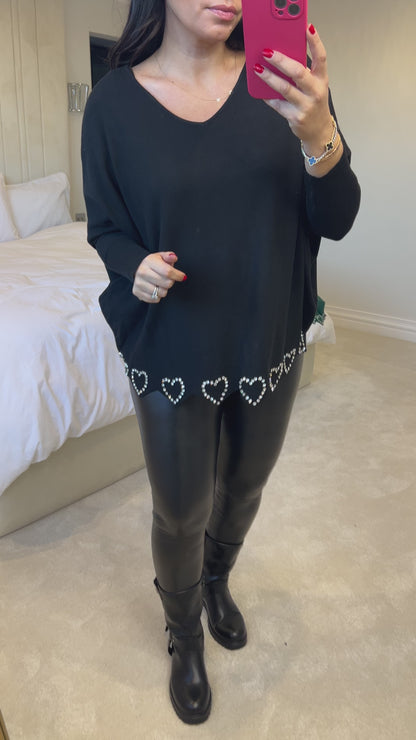 Iris Scallop Hem Diamante Heart Jumper