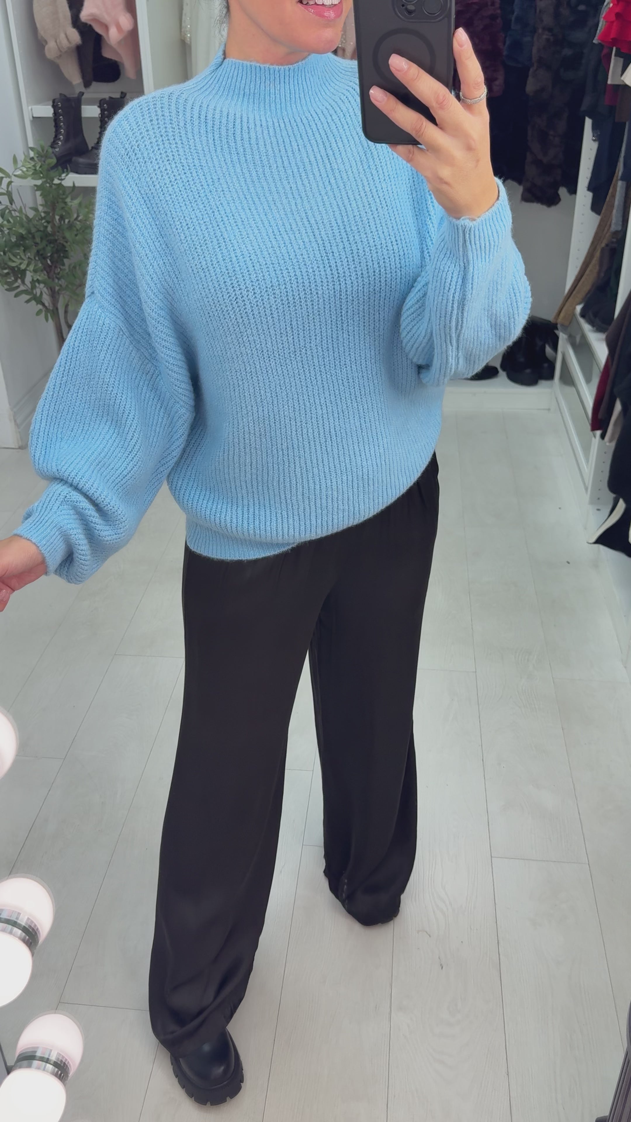 Load video: Eliza Ribbed High Neck Knitted Jumper