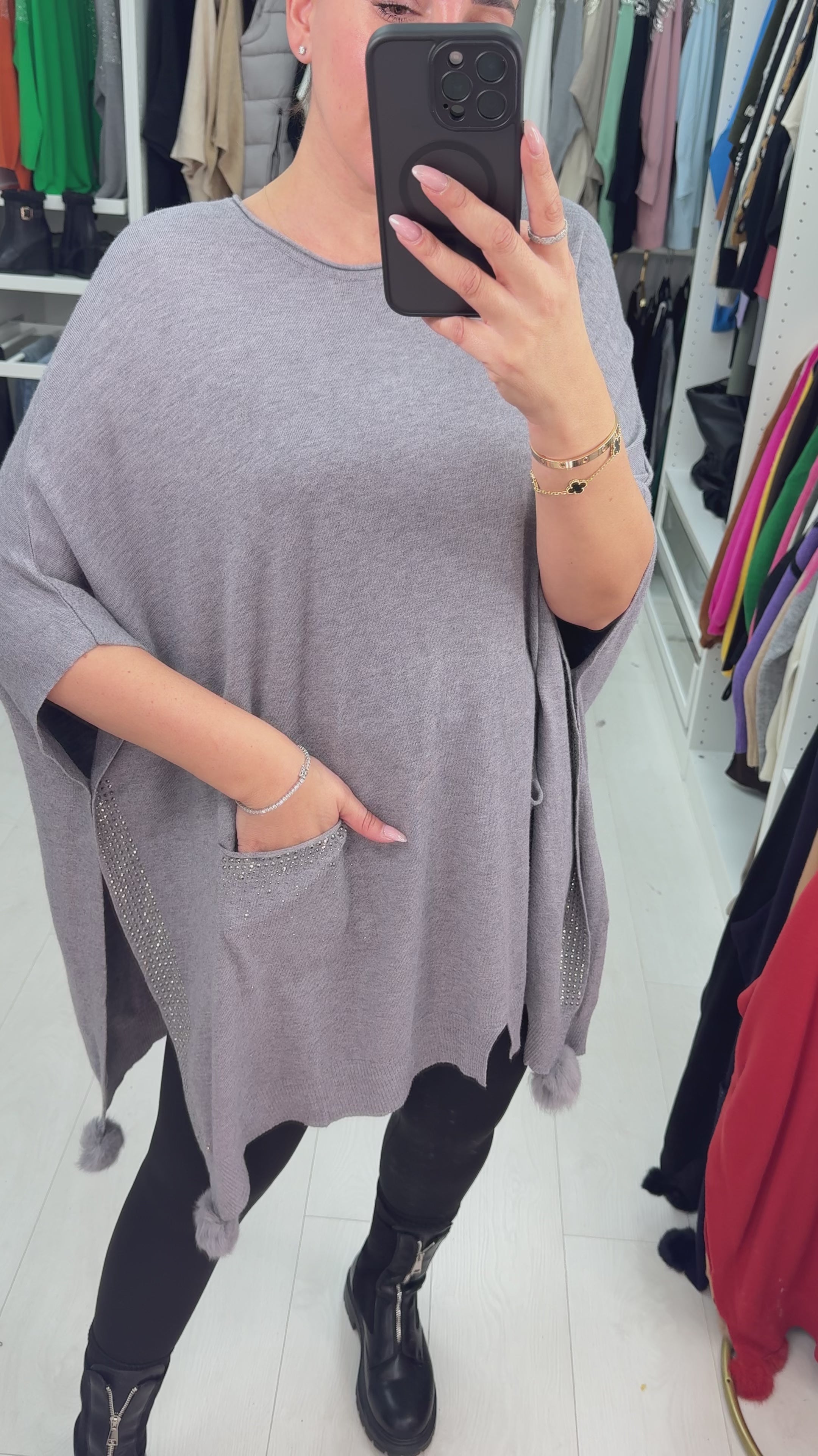 Fauna Plain Diamante Detail Poncho Jumper