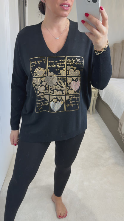 Demi 'Love' Metallic and Sequin Detail Fine Knit