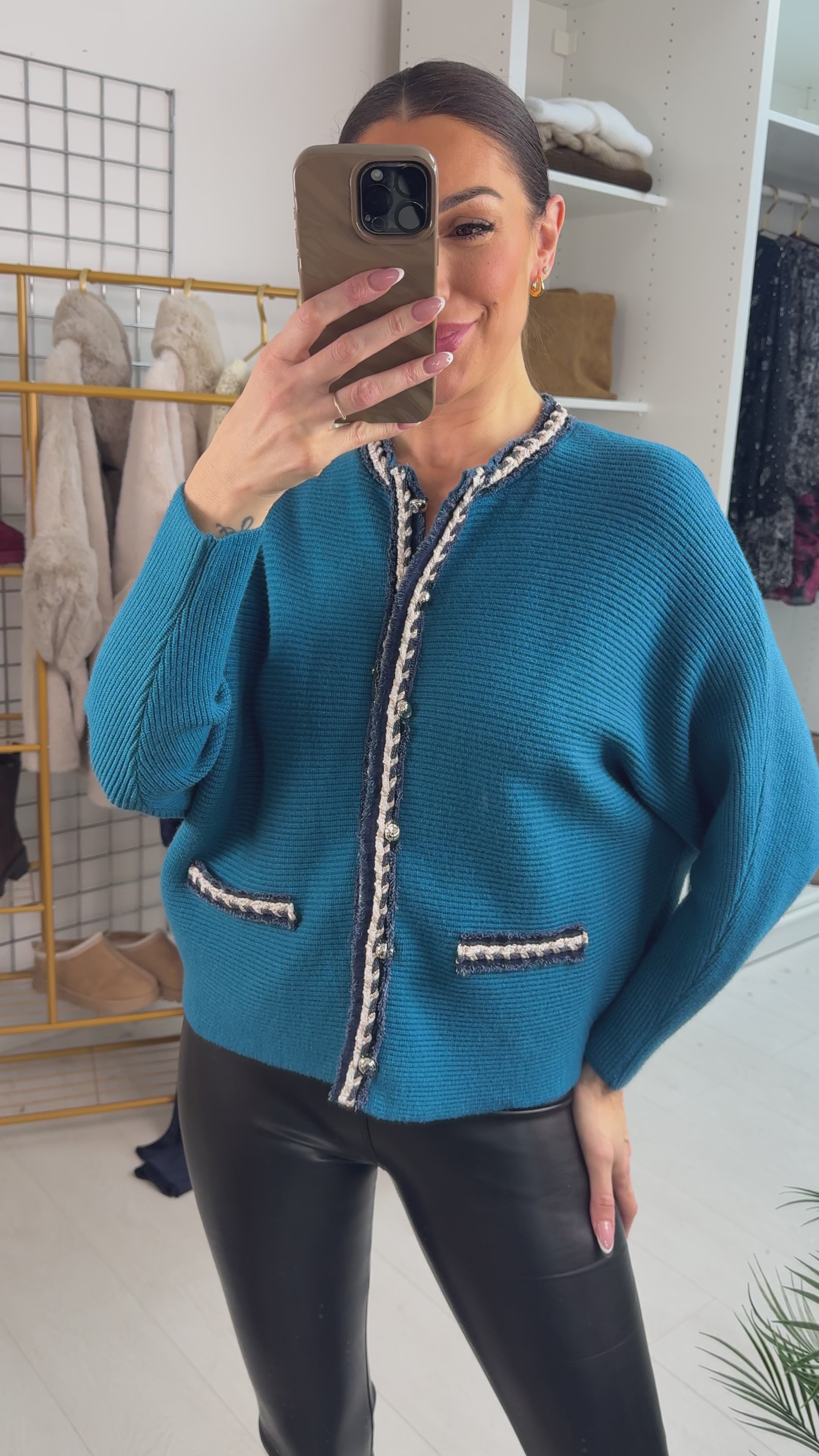 Yvonne Plain Denim Trim Knitted Cardigan