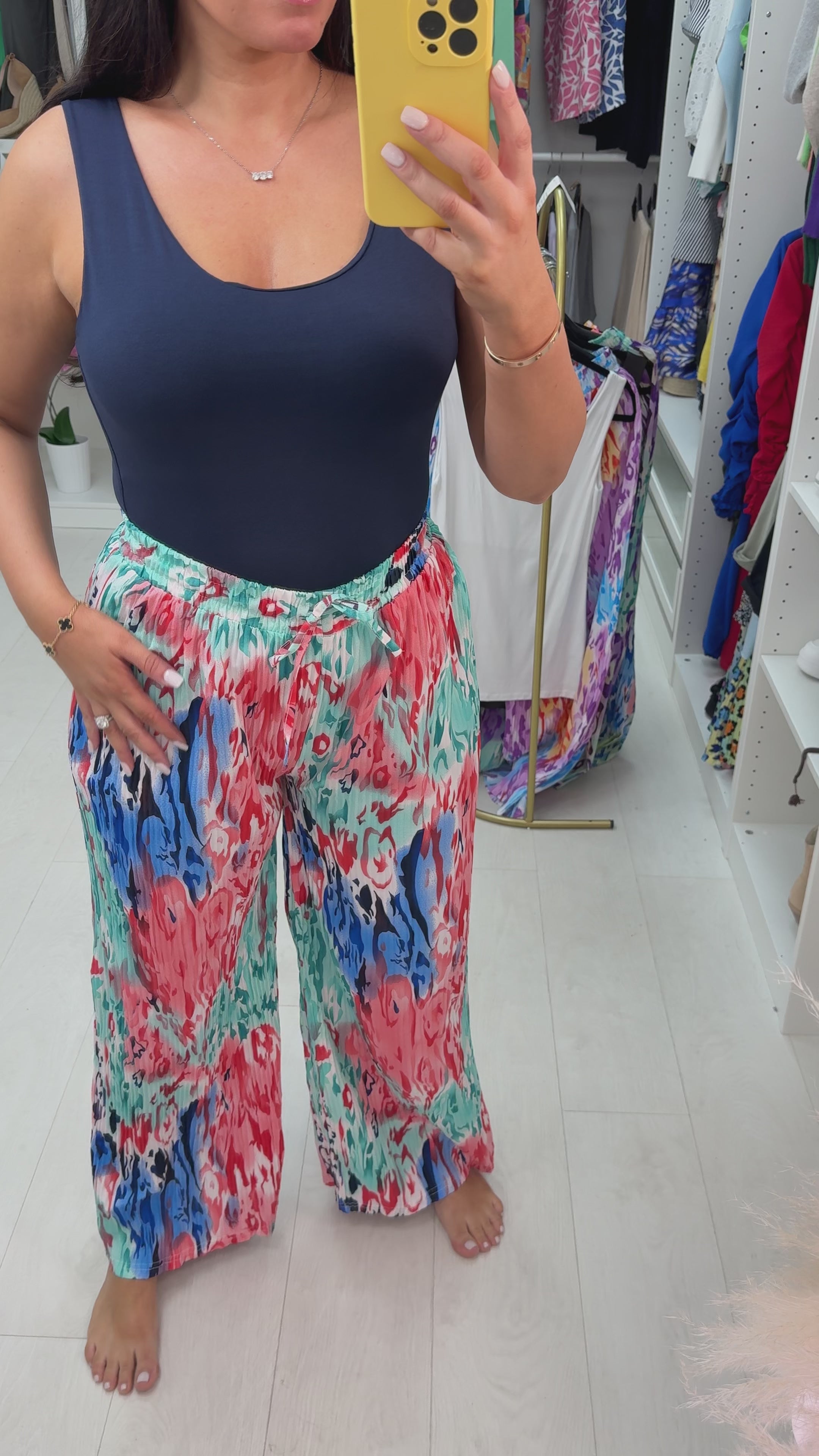 Elkie Multi Coloured Wide Leg Pleated Trousers