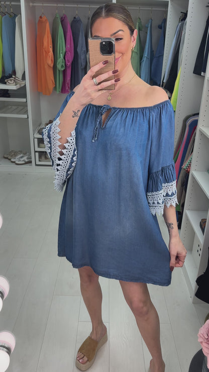 Alexandra Denim Crochet Sleeve Tunic