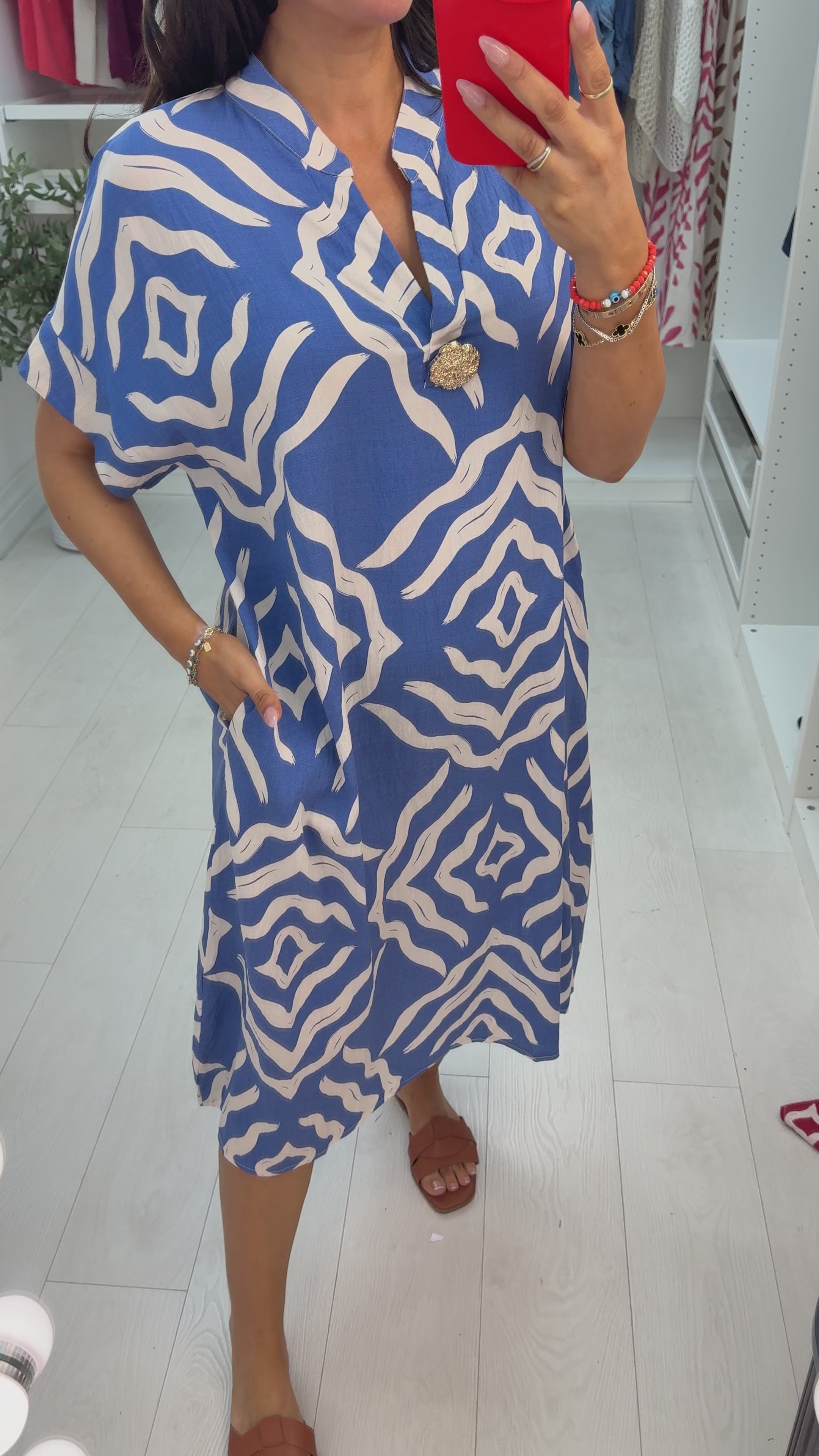 Marlow Abstract Print V Neck Loose Fit Dress