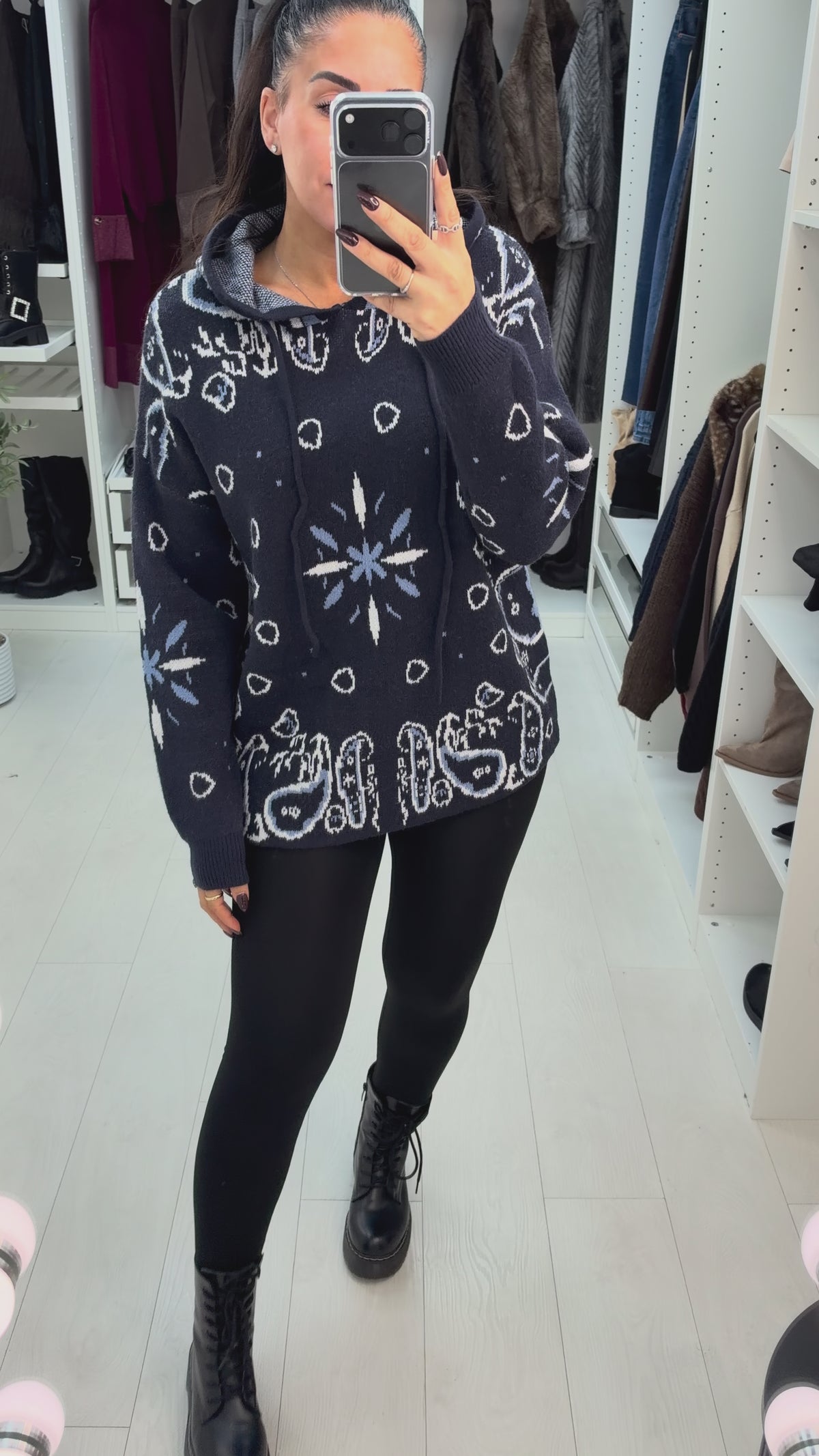 Oriavella Bandana Print Knit Hoodie