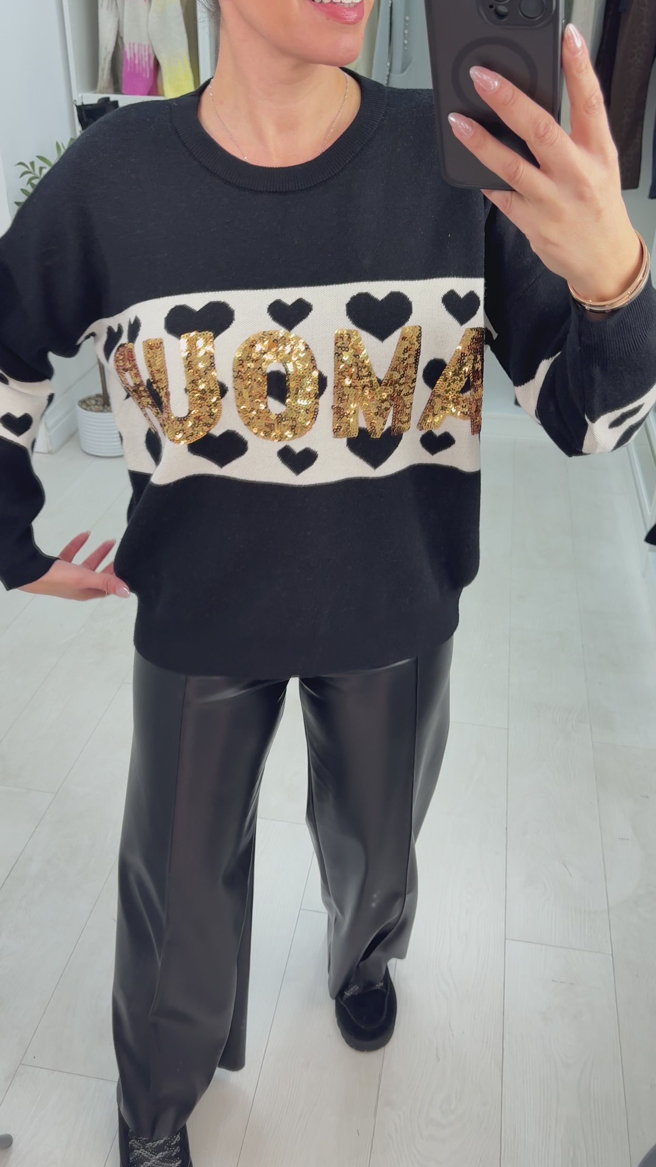 Load video: Iyana Sequin 'Amour' Slogan Jumper