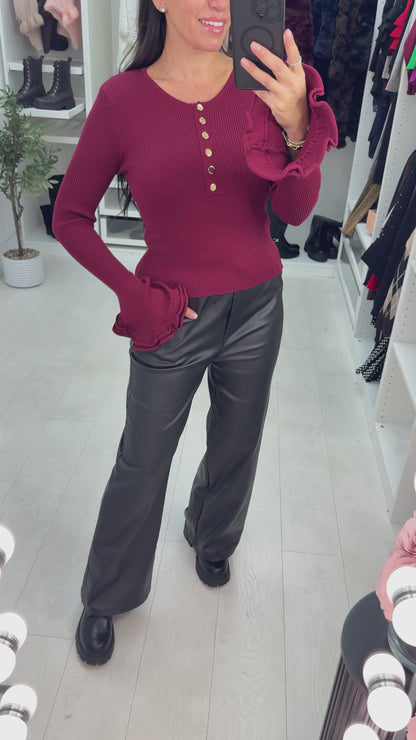 Nicky Plain Button Front Bell Sleeve Top