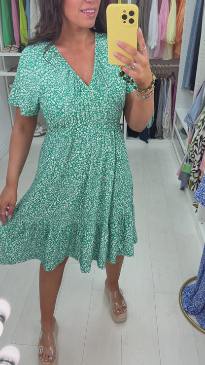 Pauline Floral Print Elasticated Waist V Neck Dress