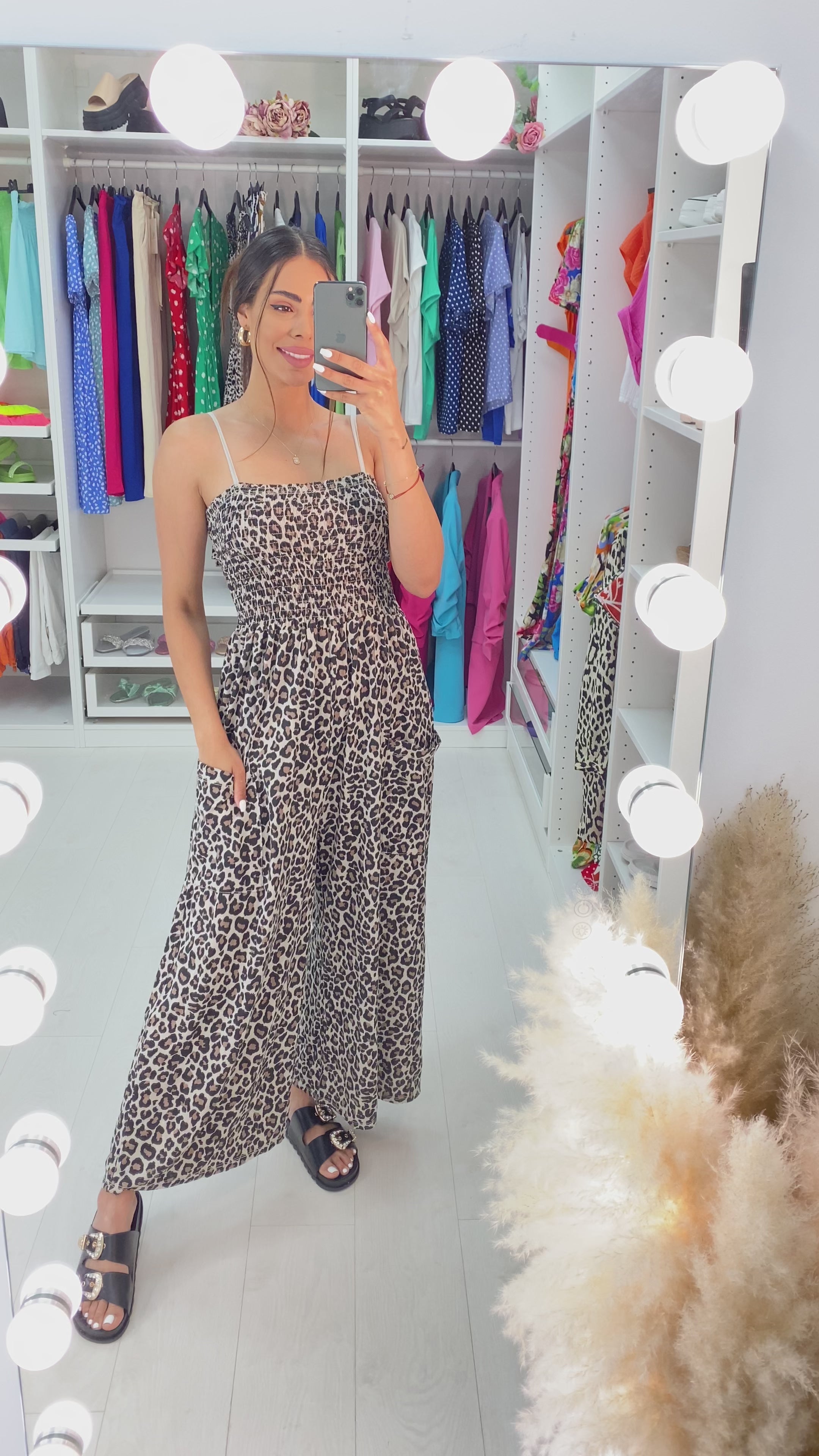 Load video: Sasa Leopard Print Elasticated Bust Wide Leg Jumpsuit