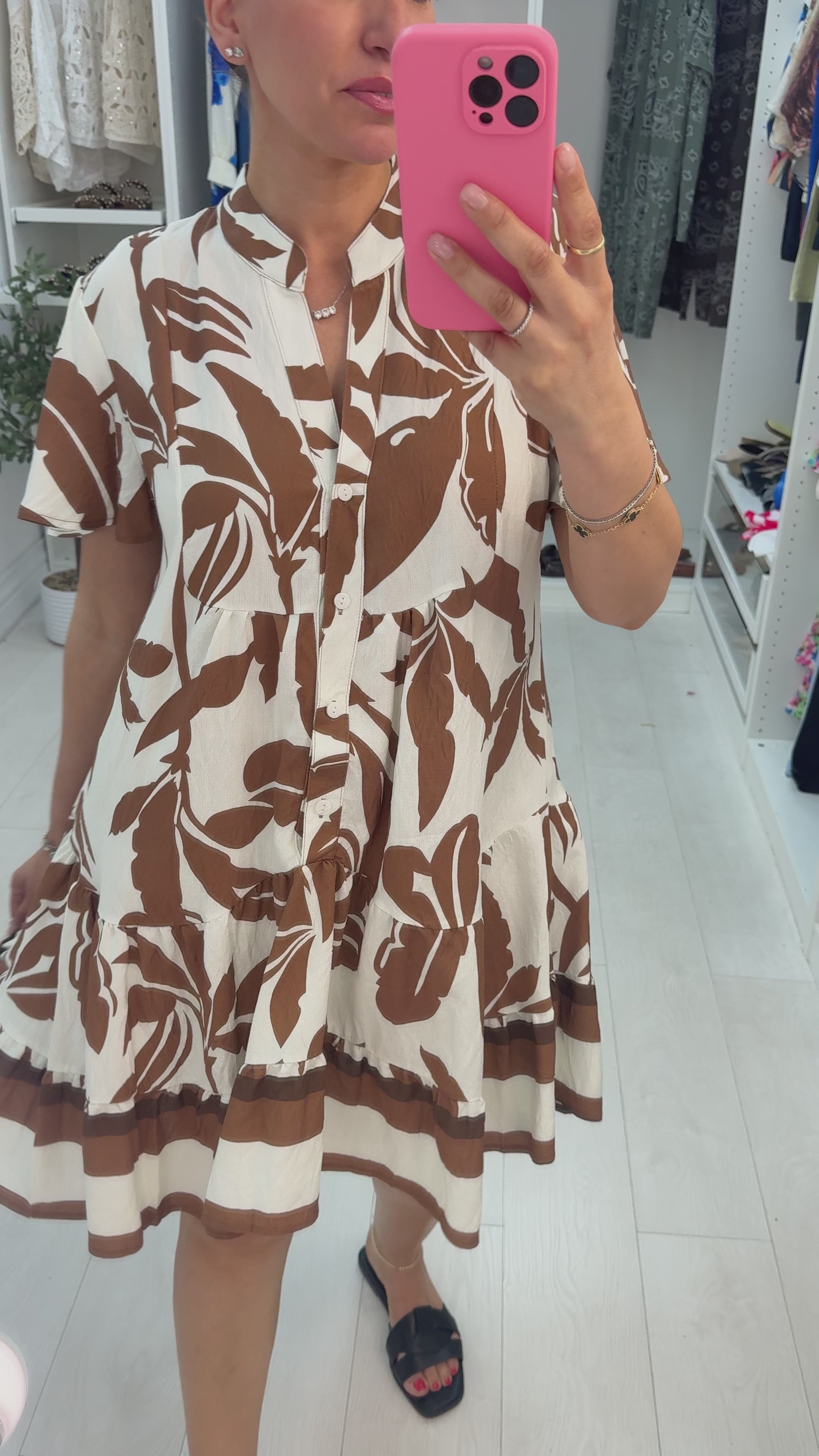 Delanie V Neck Loose Fit Midi Smock Dress