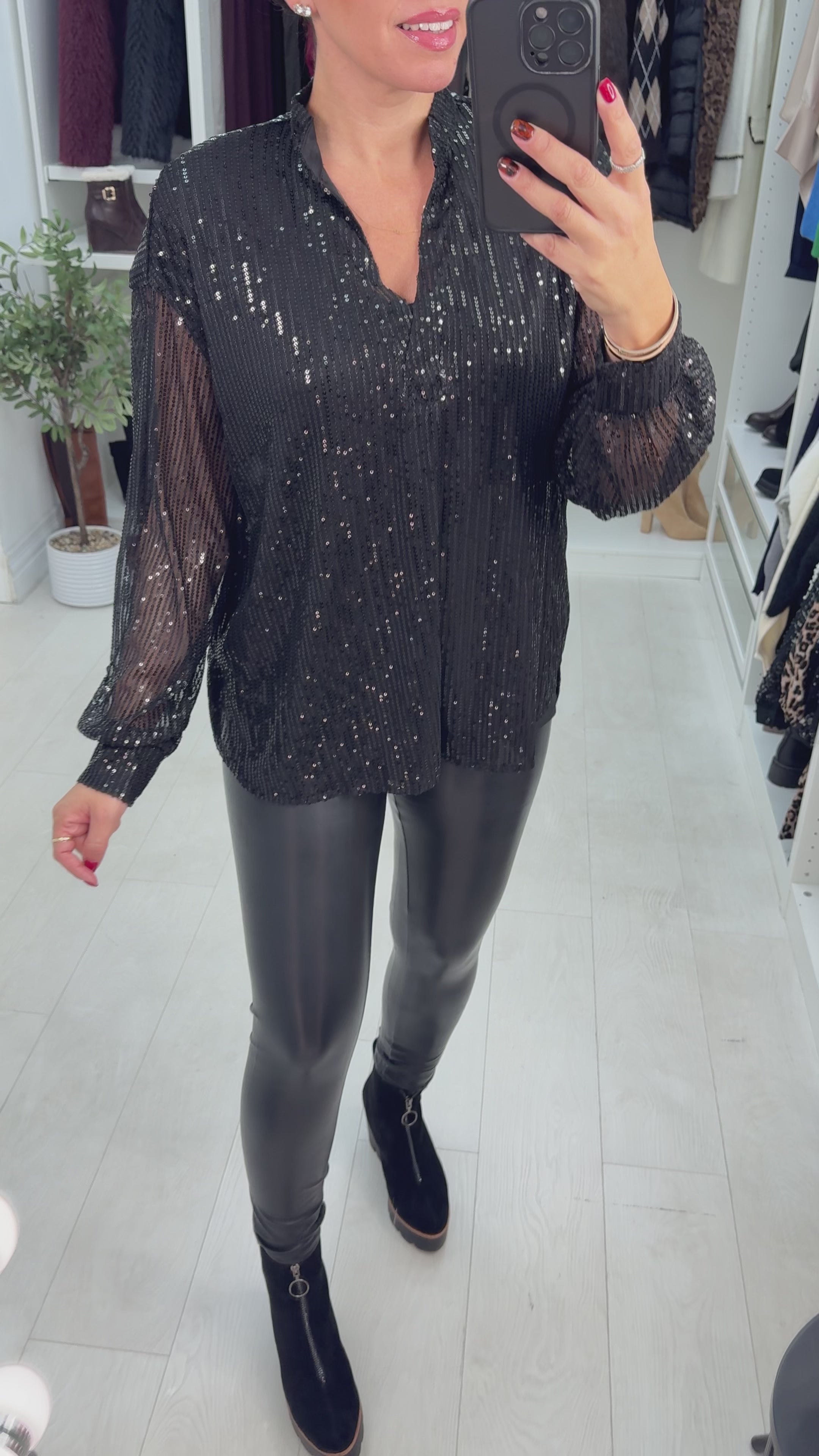 Raegan Sequin Embellished V Neck Top