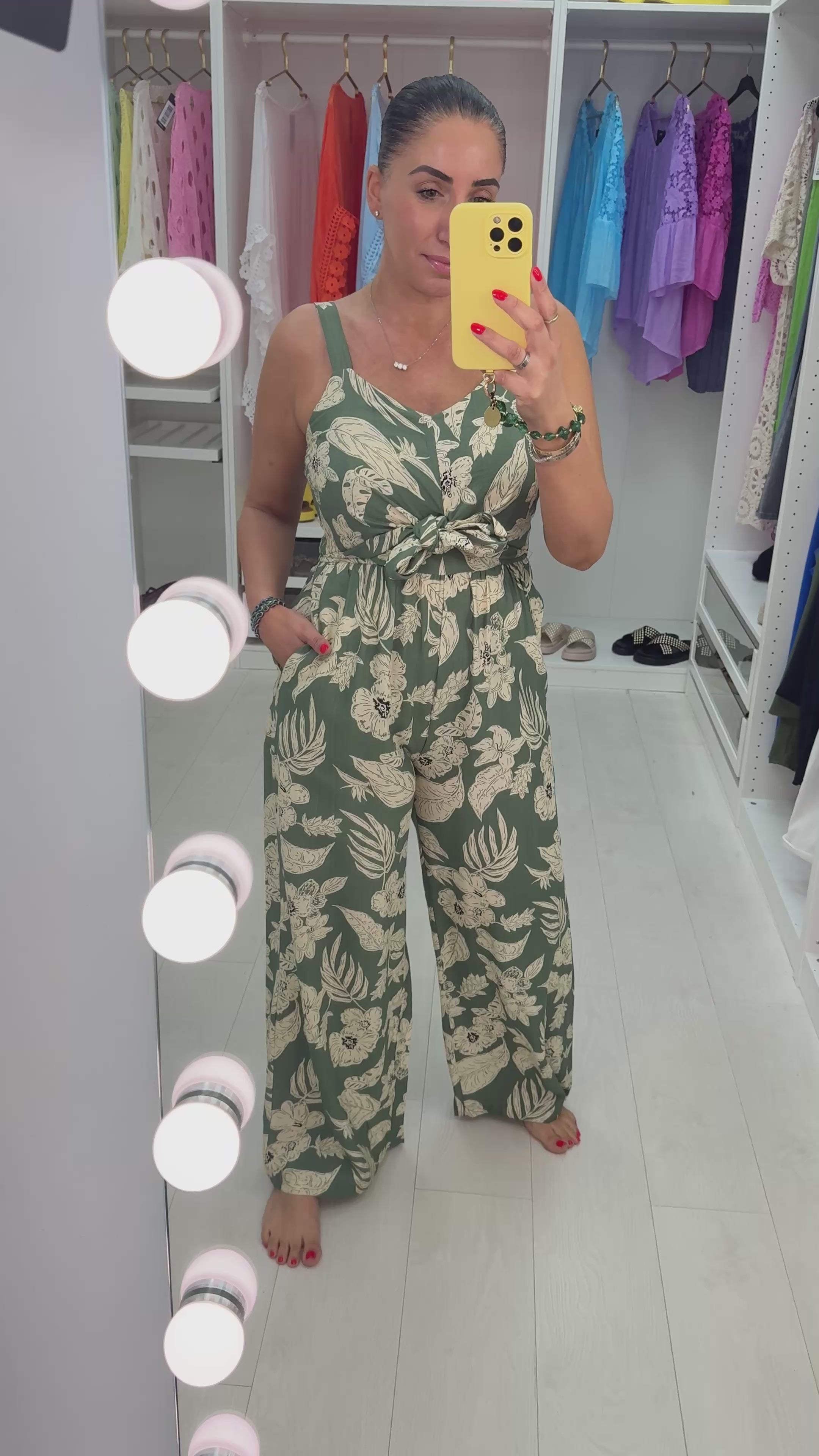 Load video: Zaira Floral Print Tie Front Wide Leg Jumpsuit