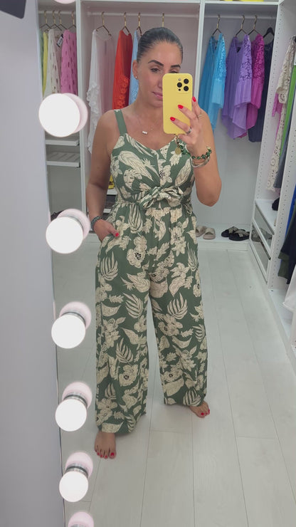 Zaira Floral Print Tie Front Wide Leg Jumpsuit