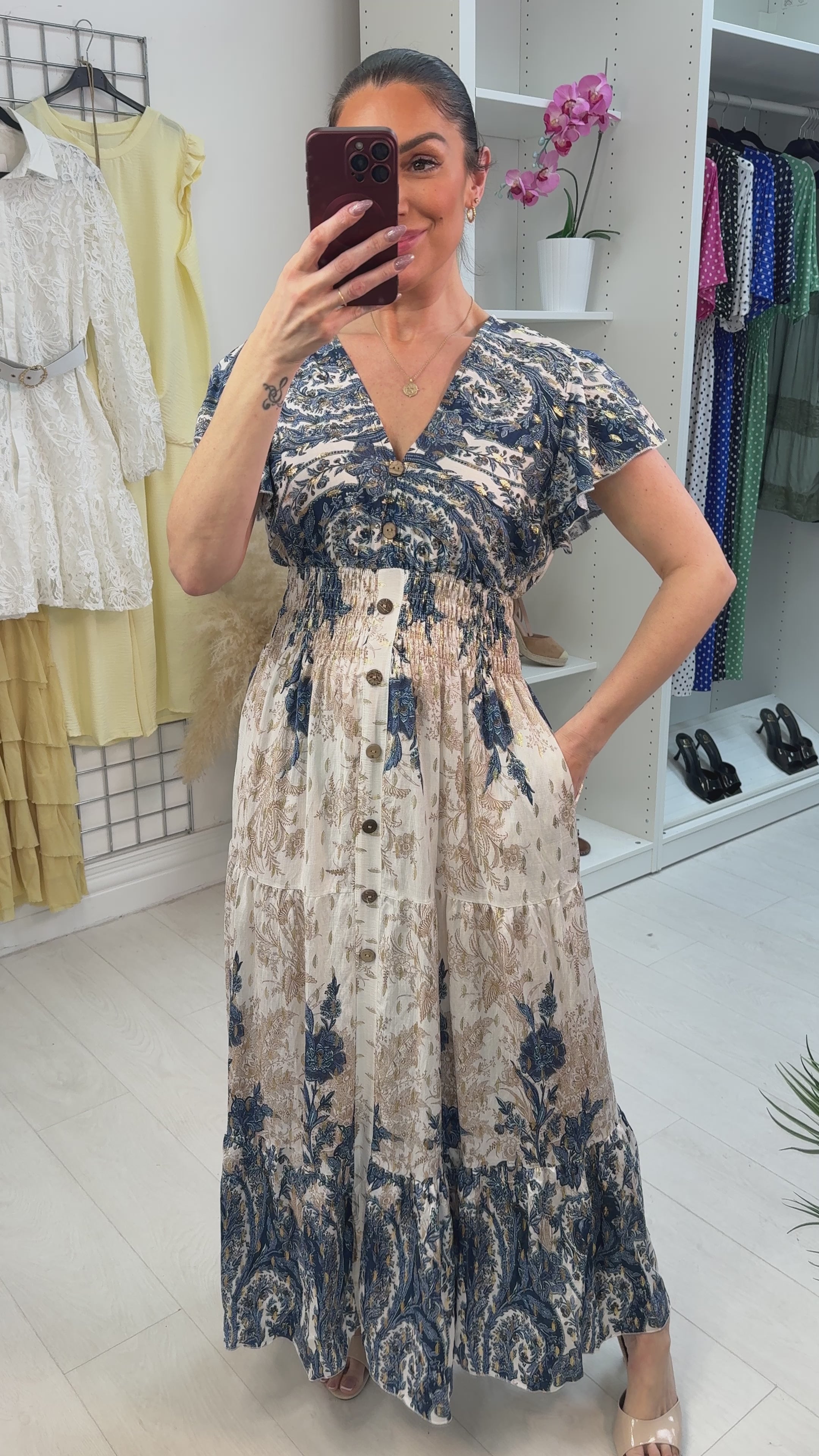 Load video: Reign Floral Paisley Print Maxi Dress