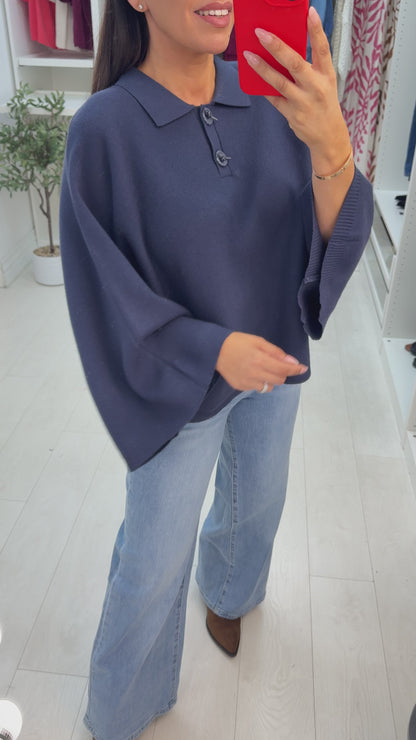 Hilarie Plain Collared Batwing Jumper