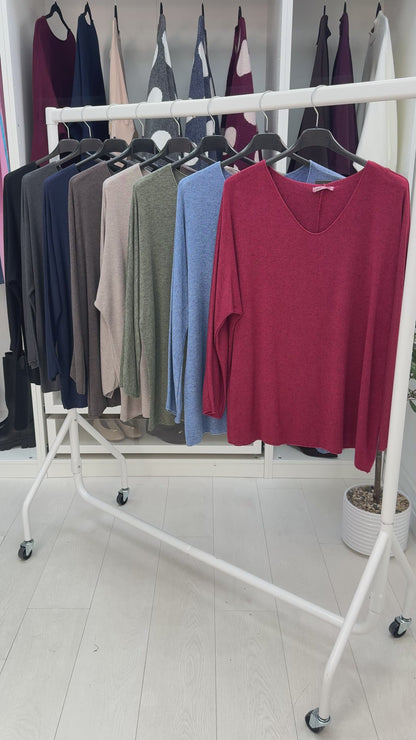 Una Plain V Neck Thin Knit Jumper