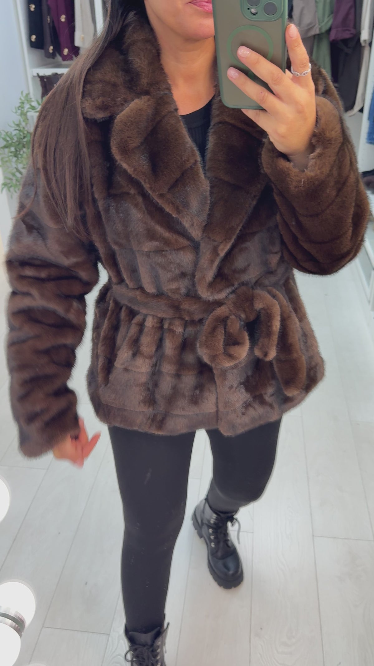 Load video: Paola Faux Fur Belted Jacket