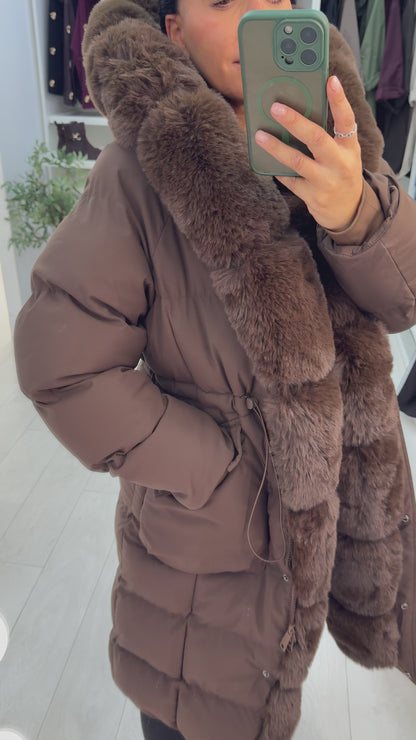 Zenaya Faux Fur Hooded Longline Coat