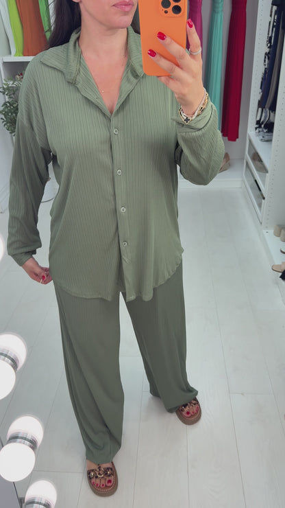 Cherelle Plain Shirt & Wide Leg Co-Ord Set