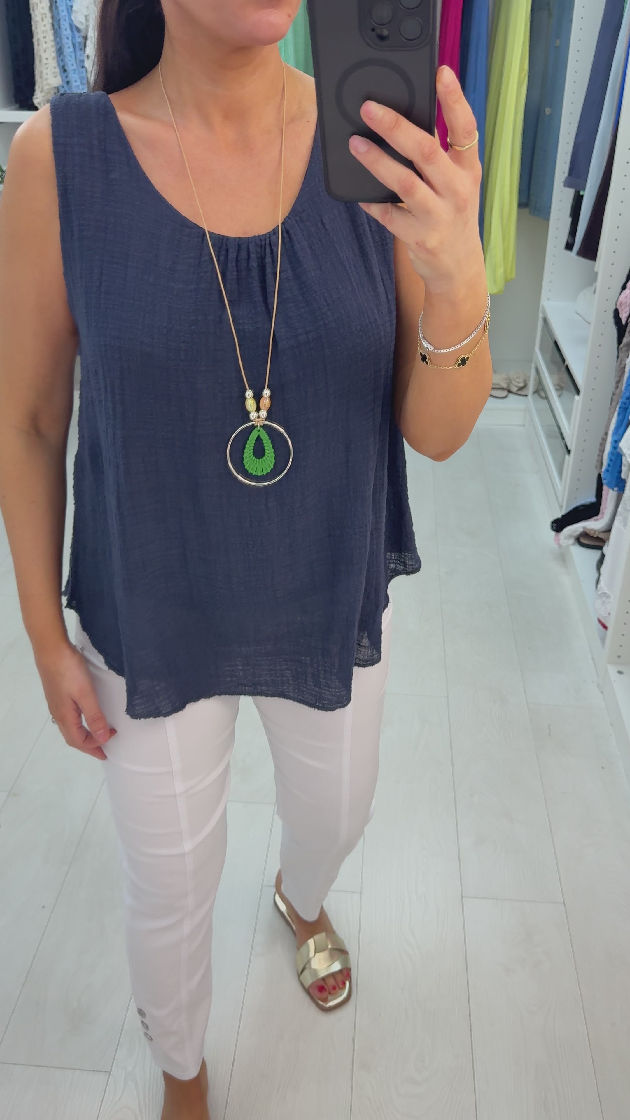 Eleni Plain Necklace Cheesecloth Top