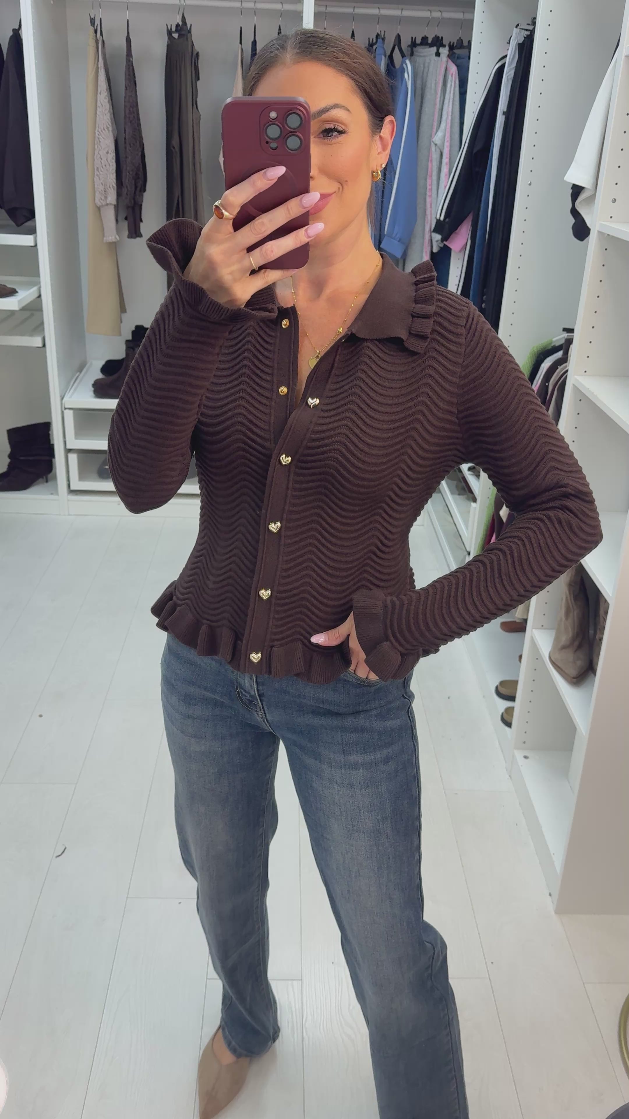 Cerice Frill Detailed Textured Cardigan