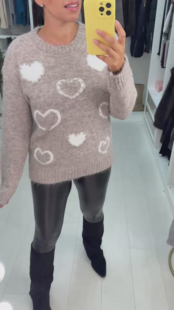 Load video: Adora Heart &amp; Diamante Detailed Super Soft Jumper